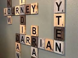 Scrabble Name Wall Art Beautifully Display Family Names And Or Motivational Words Wedding Fit Anniversar Scrabble Wall Art Scrabble Wall Scrabble Wall Decor