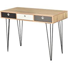 Plateau en acacia massif naturel et piètement en métal noir. Homcom Table D Appoint Console Design Scandinave 3 Tiroirs Tricolores Pieds Epingles Metal Noir Panneaux Particules Chene Clair Amazon Fr Cuisine Et Maison