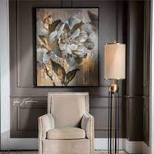 Warm, comforting colors are used in this hand painted artwork on canvas featuring gold leaf accents. Dazzling Floral Wall Art Uttermost Furniture Cart