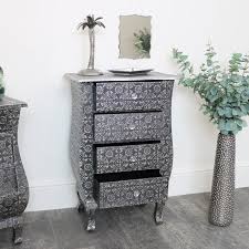 Aro modern stylish white tv stand rectangle tv stand tv console with drawers & doors media console for tvs up to 78. Silver Embossed 3 Drawer Bedside Table Monique Range