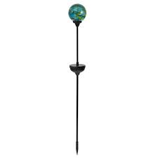 Deck Impressions Solar Powered Blue Swirl Globe Stake Light 49652 Com The Home Depot Solar Powered Led Lights Deck Post Lights Art Glass Ornaments