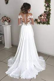 Exquisite A Line Chiffon Lace See Through Neck Long Sleeves Wedding Dresses Plus Wedding Dresses Wedding Dress Long Sleeve Wedding Dresses Lace