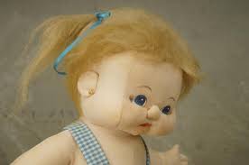 Vintage Artisan Soft Sculpture Girl Baby Doll Barbara Sarver 13" Blue  Gingham