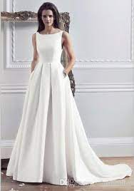 Discount 2016 New Style Custom Made Satin Simple Wedding Dresses With Pockets Boat Neck Pleated Modest Bride Dress Women Trajes De Novia Wedding Dress Es A Line Wedding Dress With Pockets