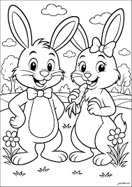 Happy bunnies in the garden - Rabbit & Bunny Coloring Pages