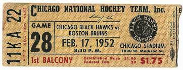 Vintage Chicago Black Hawks Vs Boston Bruins Hockey Ticket 1952 Bruins Hockey Boston Bruins Boston Bruins Hockey