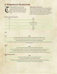 A Werewolf Hangover Some Flavor For Your Werewolf Characters Transforming Is A Right Doozy And Surely Y Werewolf Dnd 5e Homebrew Dungeons And Dragons Homebrew