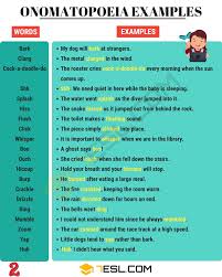 Onomatopoeia Definition Onomatopoeia Words List With Examples 7 E S L Onomatopoeia Word List Words