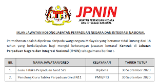 Syarat asas permohonan jabatan perpaduan negara dan integrasi nasional. Permohonan Jawatan Kosong 2020 Di Jabatan Perpaduan Negara Dan Integrasi Nasional Jpnin Kelayakan Pmr Pt3 Diploma