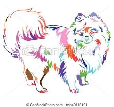 Decorative Standing Portrait Of Dog Pomeranian Spitz Vector Illustration In Rainbow Colors Vector Stock Illus Illustration Dog Breeds Drawing Illustrations