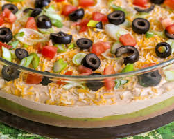 Ingredients · ounces refried beans · (1 1/4 ounce) package taco seasoning · cup · cup guacamole · cup · cup · cup mexican blend cheese · ounces sliced olives. Easy 7 Layer Bean Dip Video Lil Luna