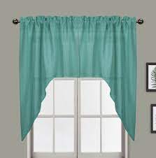 Maybe you would like to learn more about one of these? Aiking Home Rod Pocket Faux Linen Textured Semi Sheer Swag Kitchen Curtains Valances For Small Window Set Of 2 28 X38 Each Panel Aqua Green Walmart Com Walmart Com