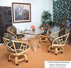 Urban Design Furnishings Natural Chiba Rattan Caster Chairs And Table 5 Piece Dining Set Choice Of Fabric Rattan Dining Table 5 Piece Dining Set Caster Chairs