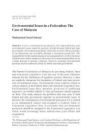 Pdf research article perceptions of environmental problems by malaysian professionals. Pdf Environmental Issues In A Federation The Case Of Malaysia