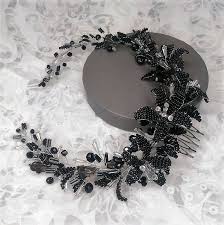 This board showcases my hair accessory creations that were created with swarovski crystals. Black Hair Wreath Black Crystal Bridal Hair Vine Evening Etsy Crystal Bridal Hair Vine Black Hair Accessories Bridal Hair Vine