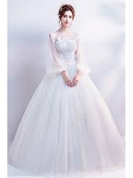 Bubble Sleeves Ballgown Tulle Wedding Dress With Flowers Gaun Pengantin Tulle Gaun Pengantin Putri Gaya Pengantin