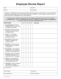Employee Review Form 100 Employee Performance Review Evaluation Employee Employee Evaluation Form