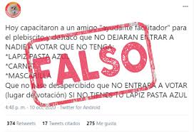 Servel durante el proceso electoral. Servicio Electoral On Twitter Noticia Falsa Respecto A Esta Publicacion Que Circula Por Rrss Declaramos Que Dicha Informacion Es Falsa Ayudanos A Combatir La Desinformacion Visitando Los Canales Oficiales De Servel