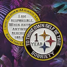 Black and Gold Recovery Medallion in Years 1-50 With Alcoholics Anonymous  Responsibility Pledge Unique Recovery Medallions AA 12 Step Gift