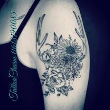 2.6 in / 6.5 cm (height) this temporary tattoo is: Tattoocharm Antlers And A Bouquet Of Flowers Facebook