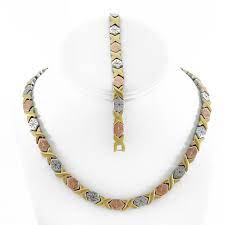 Womens 3 Tone Xoxo Hugs Kisses Necklace And Bracelet Set Starburst 18 Length Cu12odvs22o Bracelet Set Xoxo Necklace Gorgeous Necklaces