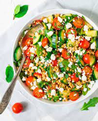 The salad is simple, fast and tastes like it came from a fancy was delicious! Israeli Couscous Salad With Feta And Lemon Dressing Wellplated Com
