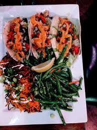 These zesty roasted sweet potato tacos are made with refried black beans, fresh avocado, lime crema and your choice of toppings. Fish Tacos Sweet Potato Hash Browns And Green Beans Bild Von Rudy S Redeye Grill White Bear Lake Tripadvisor