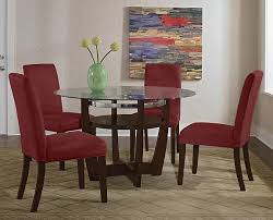 The brand's ads feature deals on full sets including matching end tables and consoles, too. Daly Red Dining Room Collection Furniture Com With Its Combination Of Wood Metal And Glass And A Cool Crossove Red Dining Room Orange Dining Room Furniture