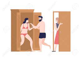 Love Triangle, Relationship Trouble Flat Illustration. Wife, Husband And  Paramour Cartoon Characters. Boyfriend Cheating Concept. Man Hiding Female  Lover In Wardrobe Isolated On White. Royalty Free SVG, Cliparts, Vectors,  and Stock Illustration.
