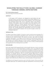 DEVELOPING THE SKILLS TO BE A GLOBAL LEARNER THROUGH A MODEL UNITED NATIONS