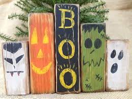 Primitive Boo Ghost Pumpkin Dracula Monster Halloween Shelf Sitter Wood Blocks Halloween Wood Crafts Fall Halloween Crafts Halloween Crafts
