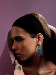 MISS JO Gold-Plated 925 Sterling Silver Peacock Paradise Chandelier Stone  Drop Earrings