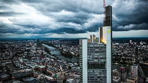 Seen close up, the building's elegant lobby and façade are impressive. Commerzbank Tower In Frankfurt