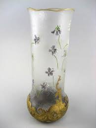 Vintage Signed Mont Joye Enameled Rococo 12 Inch Vase Vase Antique Glass Vintage Signs