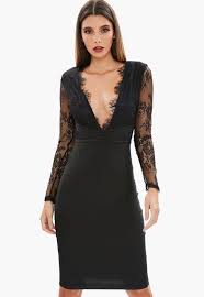 Missguided Black Lace Plunge Bandage Bodycon Dress