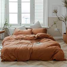 Daphne offers high standard solid color bedding, provides the best value for our customers. Amazon Com Caramel Pumpkin Duvet Cover Queen Solid Brown Bedding Set Breathable Soft Jersey Cotton Simple Bedroom Collection Easy Care Solid Color Adults Bedding Zipper Closure Kitchen Dining