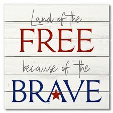Land Of The Free Because Of The Brave Wood Sign 12 Home Living Wall Decor Kromasol Com