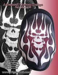 Tattooed Motorcycle Seats Or Check Out Our Stingray Seats Which Are Carved And Etched By Hand Hand Tattoos Tribal Skull Hand Tooled Leather