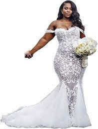 Amazon Com Meganbridal Women S Off The Shoulder Lace Wedding Dresses With Train Plus Size Mer Bridal Gowns Mermaid Plus Wedding Dresses Womens Wedding Dresses