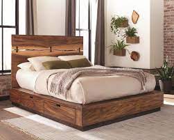 Stunning in the master bedroom, the queen bed's simple geometry structures a streamlined frame of black steel. Rustic Smoky Walnut Queen Storage Bed 212430sq Complete Beds Furniture Factory