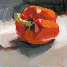 Black And White Still Life Oil Painting Red Pepper On Black And White By Gretchen Hancock Oil 6 X 6 Fruit Painting Fruit Painting Oil Still Life Fruit