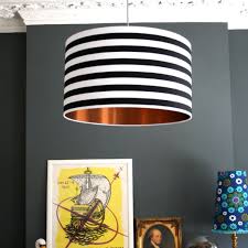 Black And White Striped Lamp Shade Black And White Striped Lampshade With Brushed Copper Lining In 2020 Lamp Shades Lampshades Handmade Lampshades