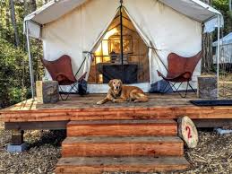 Tent cabins with queen bed, redwood deck, $65 per night; The Secluded Glampground In Northern California That Will Take You A Million Miles Away From It All California Camping Mendocino Camping California Beach Camping