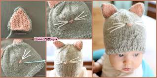 Instead of attaching the ears you can knit them sock monkey hats make lovely gifts for children and babies. Pretty Knitting Kitty Cat Hat Free Pattern Diy 4 Ever