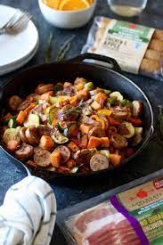 8 links sausages by amylu apple & gouda cheese chicken sausage 1/4 cup olive oil 1 cup celery, sliced 1 cup yellow onion, diced 4 cups green cabbage, sliced 2 garlic cloves, roughly chopped 1/2 lb. Chicken Apple Sausage Sweet Potato Hash The Real Food Dietitians