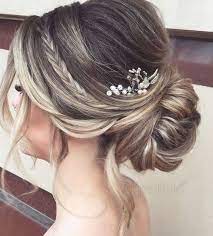 Low Updo Small Pearl Hair Accessory Bridal Updos Brown Hair With Highlights Small Braid Medium Length Hair Styles Hair Styles Long Hair Styles