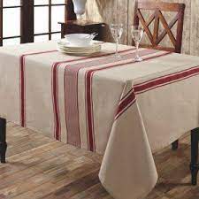 cotton and linen red striped table cloth テーブルクロス ダイニング 布