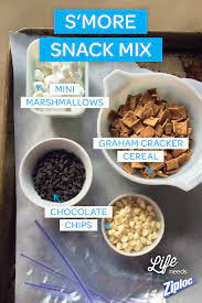 Quick No Bake Snack Get A Head Start On Your Camping Trip And Whip Up This Easy S More Snack Mix Toss Graham Cracker Cereal Mi Snacks Snack Mix Yummy Snacks