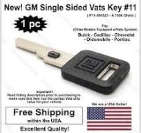 GM OEM Single Sided VATS Ignition Key #1 + Doors/Trunk GM OEM