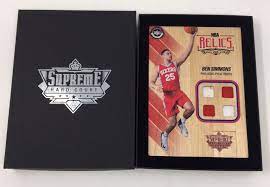 Piece is limited edition #60/99. Ben Simmons 2016 17 Upper Deck Supreme Hardcourt Nba Relics Floor With 4 Jersey Swatches
